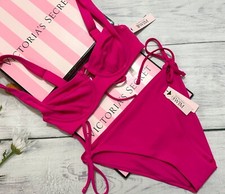 Victoria's Secret Swim Wicked Side Tie Bottom Bikini Set Stripped Pink