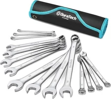 Combination Wrench Set Metric 15-Pcs 8 - 22 Mm 12-Point CR-V Steel Rolling Pouch