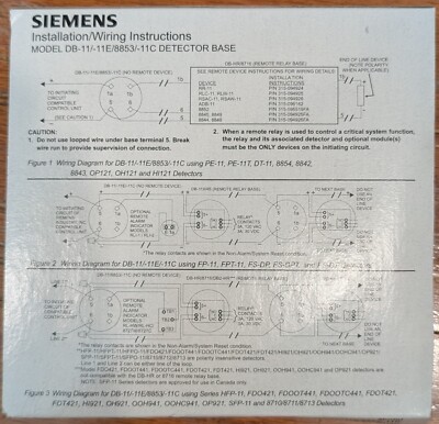 SIEMENS DB-11 DB-11E 8853 DB-11C DETECTOR BASE FIRE ALARM - SAME DAY SHIPPING