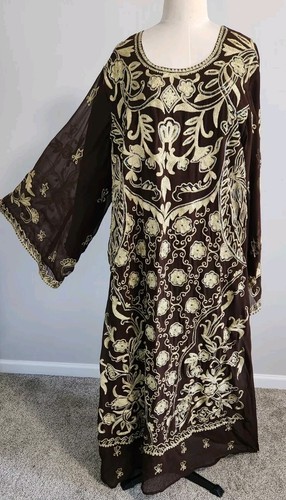 EMBROIDERED THOBE DRESS MAXI LONG Sleeves Caftan EVENING Jalabiah Indian TALL XL