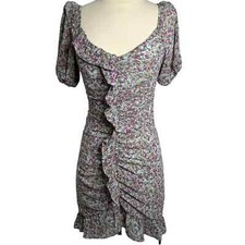 ASTR The Label Women's Shirred Floral Ruffle Mini Dress Short Sleeves Size XS