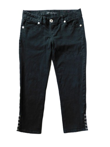 Guess Size 31 Low Rise Skinny Capris Crop Black Jeans Stud Side Slit Goth Metal
