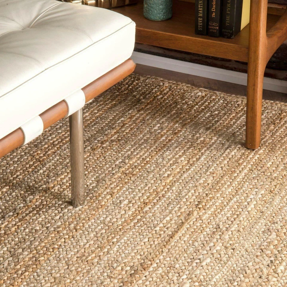 Jute Rugs Rectangle Hand Braided Farmhouse Area Rug Rustic Look Boho Rug - Image 3 of 4