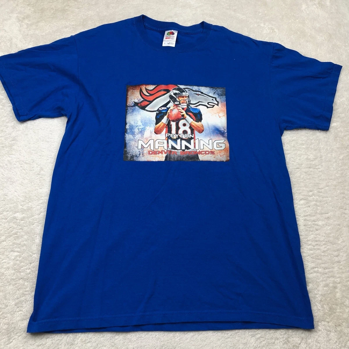 Denver Broncos Shirt Mens Large Peyton Manning Blue Short Sleeve