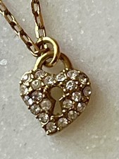 Swarovski Crystal Heart w/ Keyhole Gold Tone Crystal Necklace MINI Adjustable