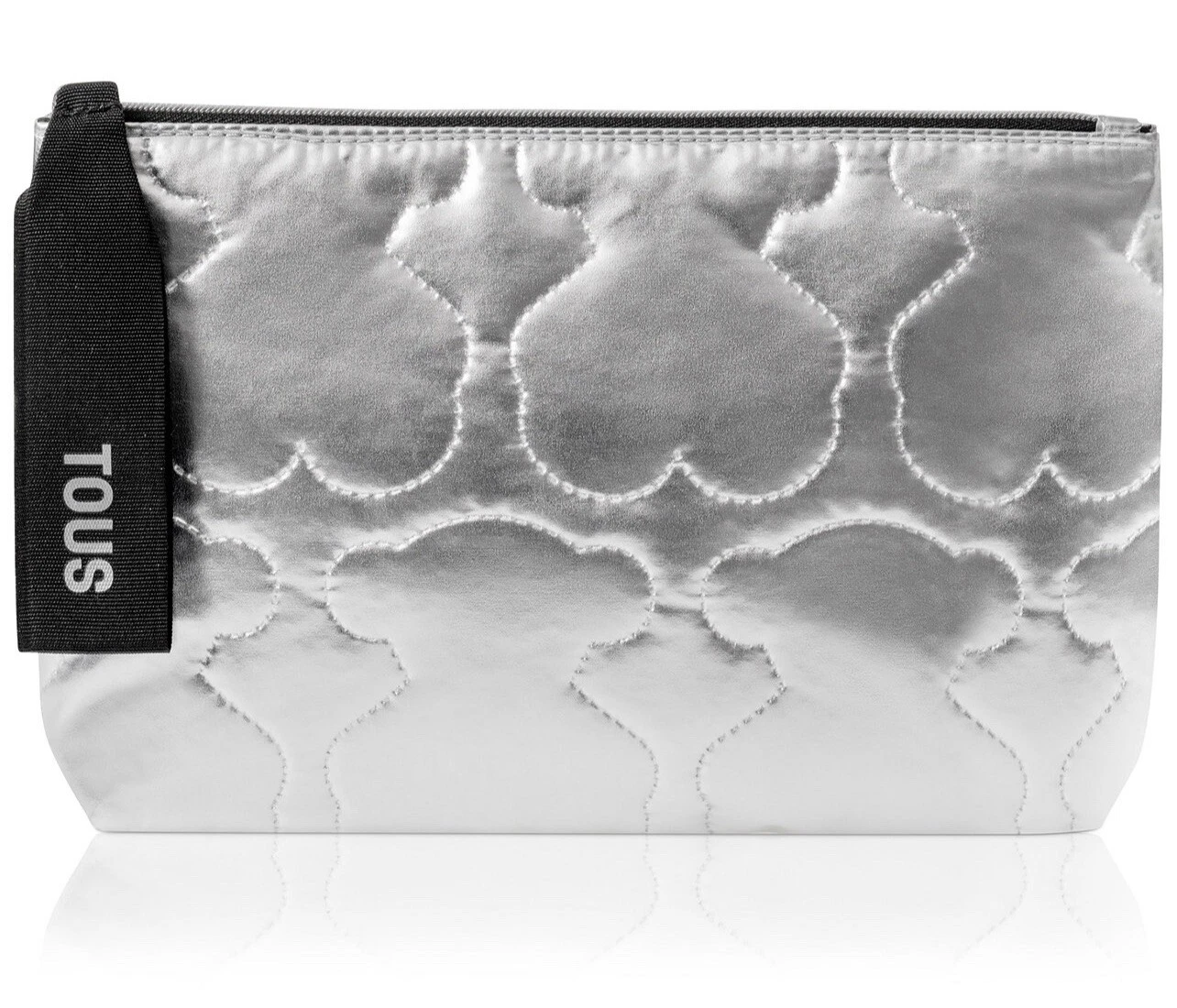 TOUS VANITY CASE COSMETIC BAG BNWT METALLIC SILVER LOGO BEAR Travel Toiletries