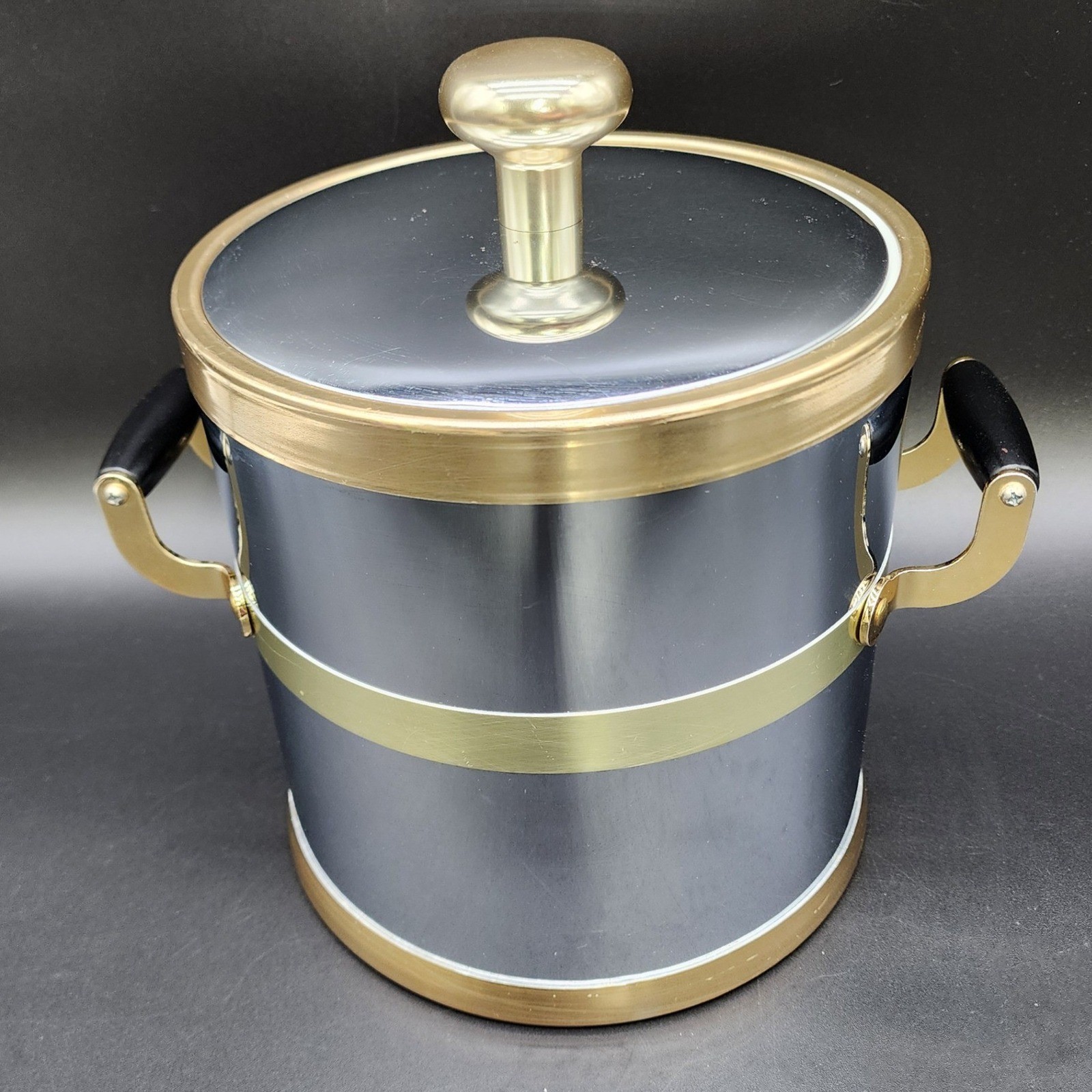 Silver and gold textured MCM ice bucket with lid