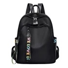 Women Backpack With Colorful Letter Decor Multi Pocket Casual Daypack Black