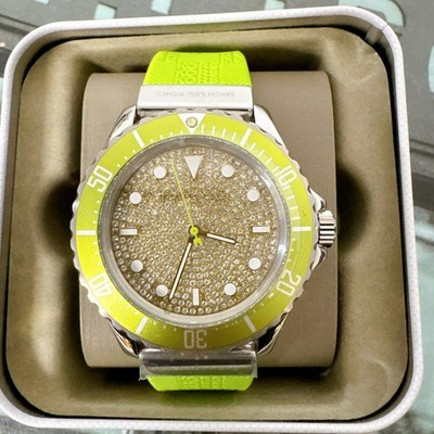 Michael Kors MK7360 Oversized Slim Everest Pavé Silver Embossed Silicone Watch