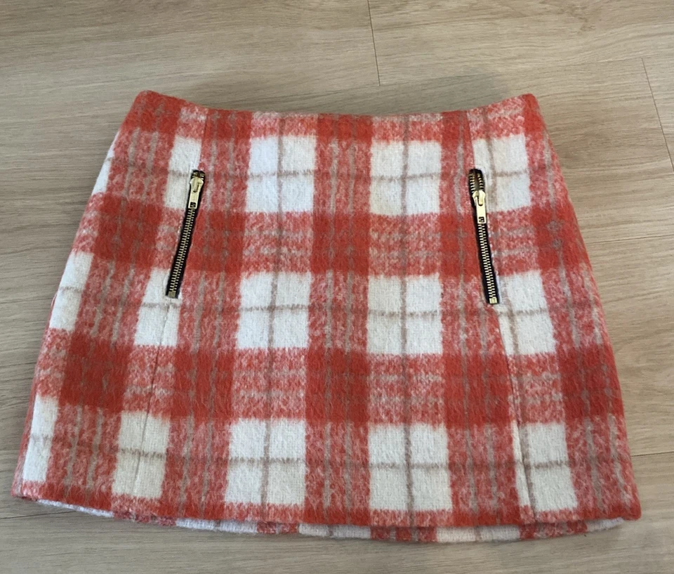 Falda de lana a cuadros naranja y tostada TOPSHOP nueva con etiquetas talla US 4 Foto 2 de 4