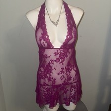 Victoria's Secret Violet Nighty Sheer Net Halter Coquette Whimsical Fairy Sz Med