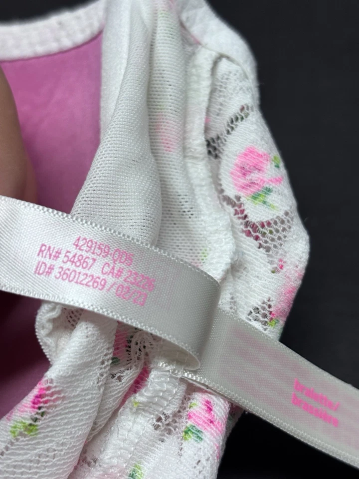 Victoria's Secret PINK  Push Up Bralette White Lace No Wire Pink Flowers MEDIUM - Image 4 of 4