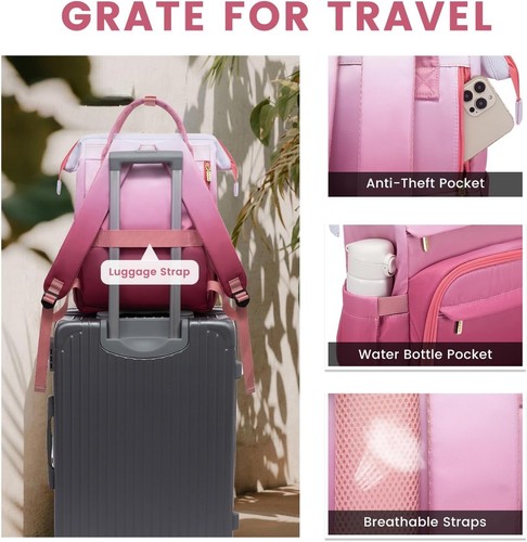 LOVEVOOK Gradient Ombre 15.6" Laptop Backpack - PINK and WHITE NWT - Afbeelding 5 van 7