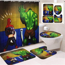 Hulk Spiderman Bathroom Carpet Shower Curtain Toilet Lid Rug Non-Slip Foot Mat