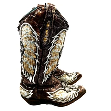Corral Distressed Cross Angel Wings Western Cowgirl Boots Leather 6 M 3495 Rodeo