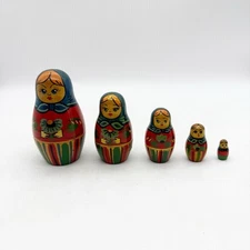 Wooden Hand Painted Russian Nesting Dolls Made in Belarus 3.5”H Set Of 5 cracked