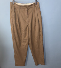 H M Women's Brown Twill Cotton Pleated Straight Leg Dress Pants Pockets 6 27"