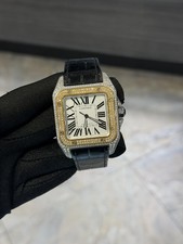 Cartier Santos 100 White Roman Dial on Black lather 2556 with Box