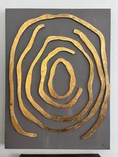 Original 3D Abstract Art  by Alena Kalen "Golden Labyrinth" Gold Leaf, COA