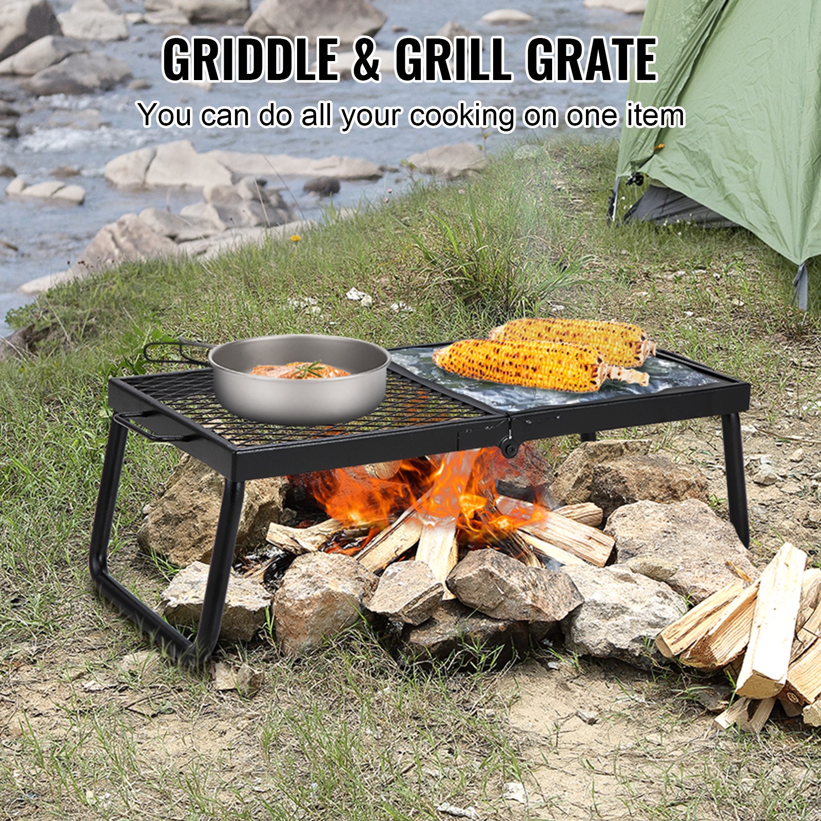 Grille de Feu de Camp VEVOR Pliante pour Bivouac en Forêt