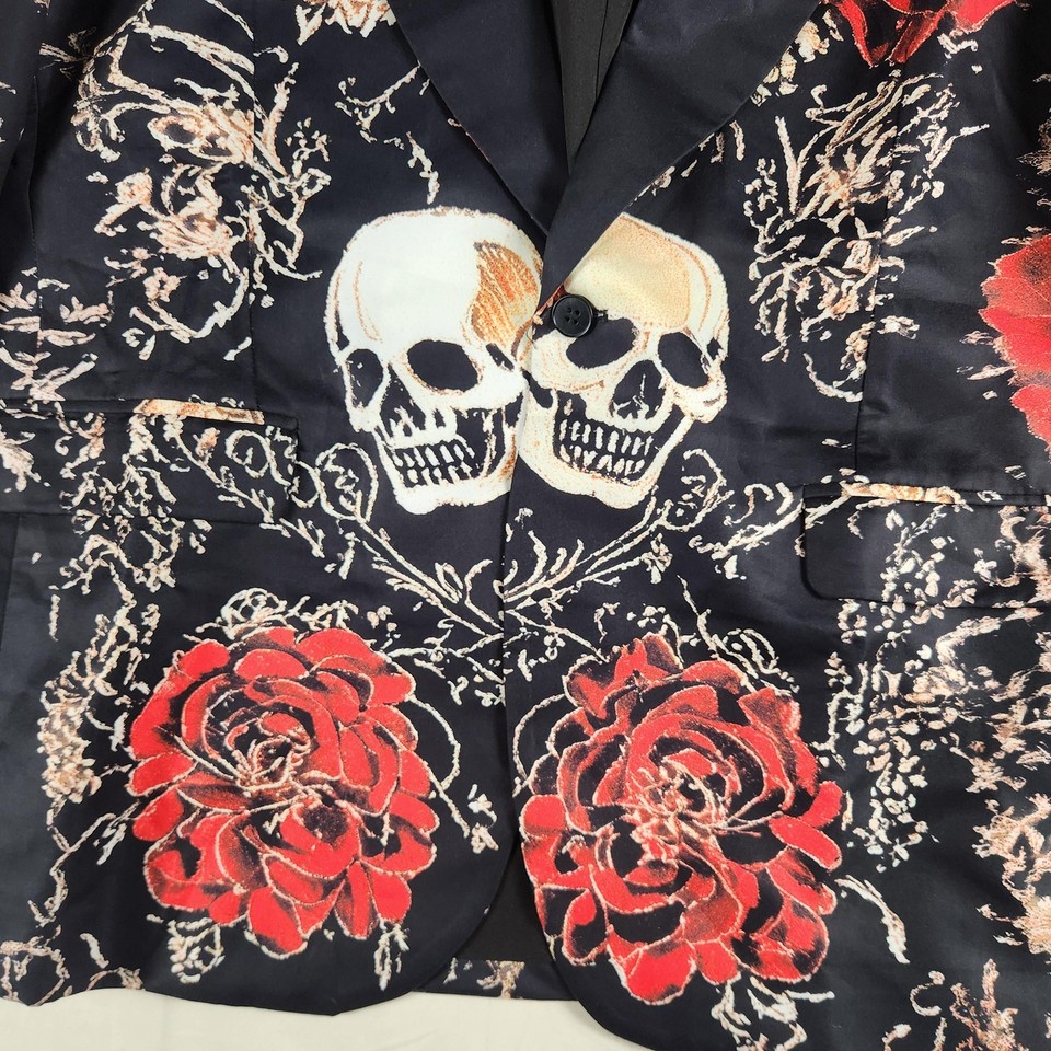 Skull Floral Tuxedo Blazer Sport Coat Mens 3XL Gothic Halloween Black ...