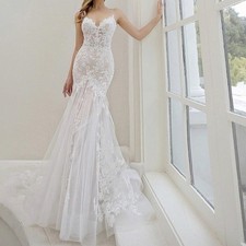 Elegant Applique Mermaid Wedding Dresses Spaghetti Straps Backless Bridal Gowns