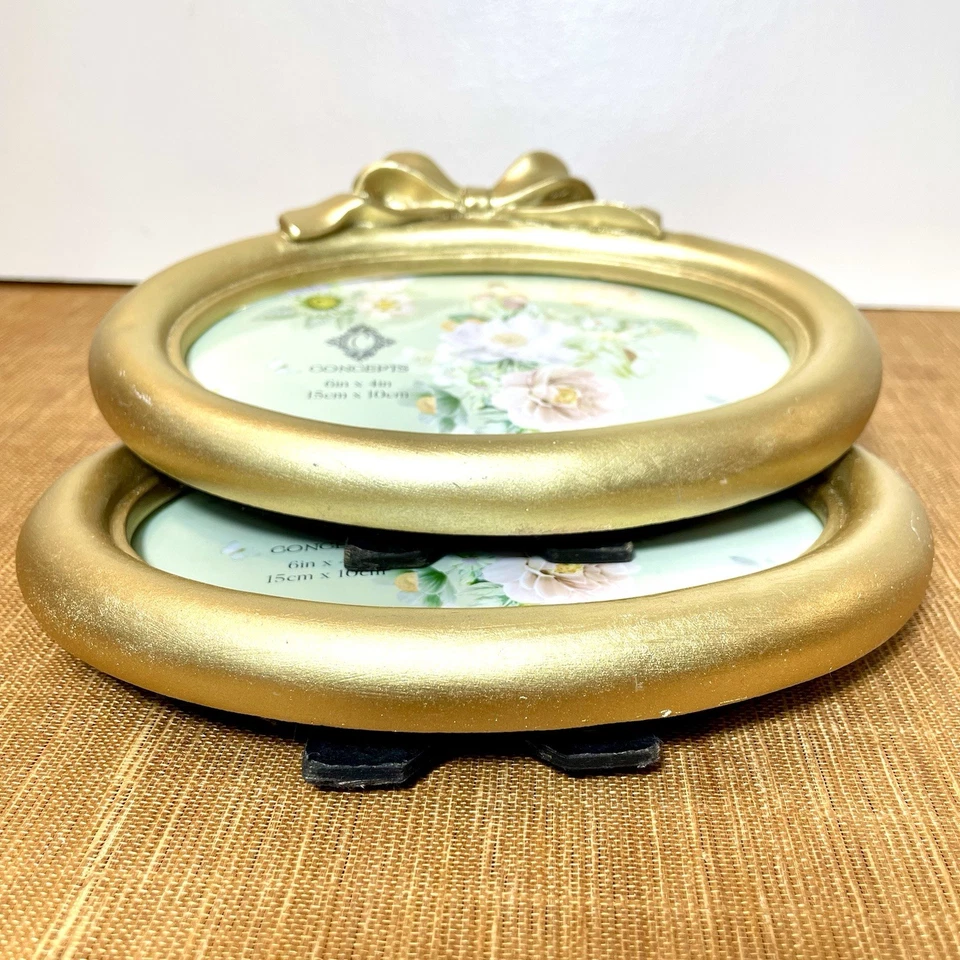 椭圆形拉丝金色 6 英寸 x 4 英寸丝带蝴蝶结相框 Concepts 出品-全新 2 件装 — 第 4/4 张图片