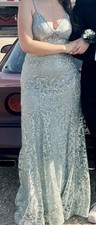 Blondie Nites Silver Sequin Mesh V-Neck Strappy Long Gown Size 11