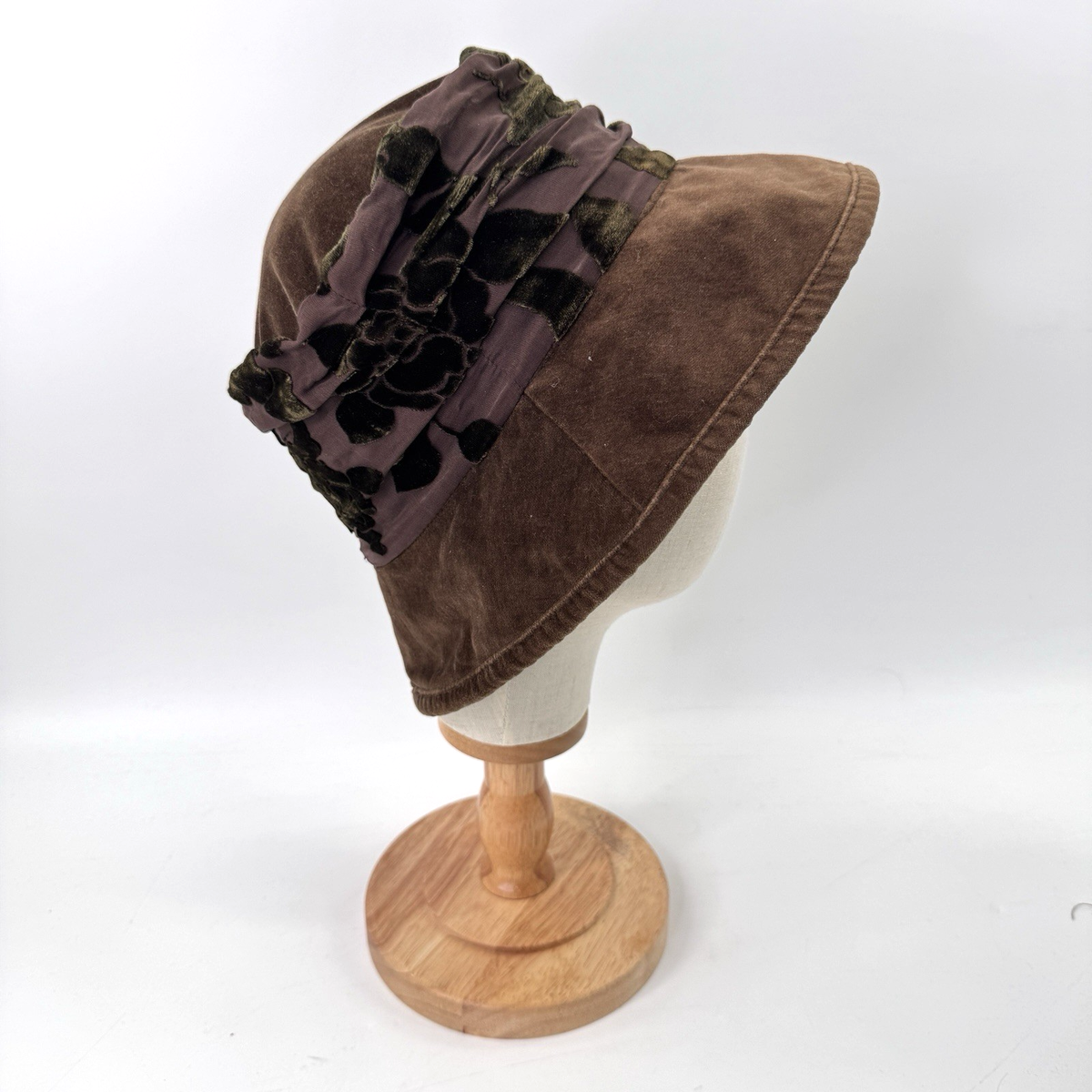 Vintage Velvet Bucket Hat Brown Silk Bld Burnout Boho  display picture 1