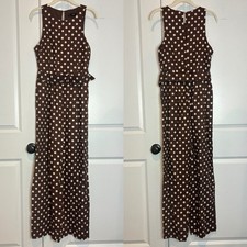 MNG Mango Brown Ivory Polka Dot Sleeveless Belted Linen Blend Jumpsuit S