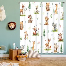 Kids Safari Animal Curtains 42Wx63H Inch Rod Pocket Cute Woodland Wildlife Ca...