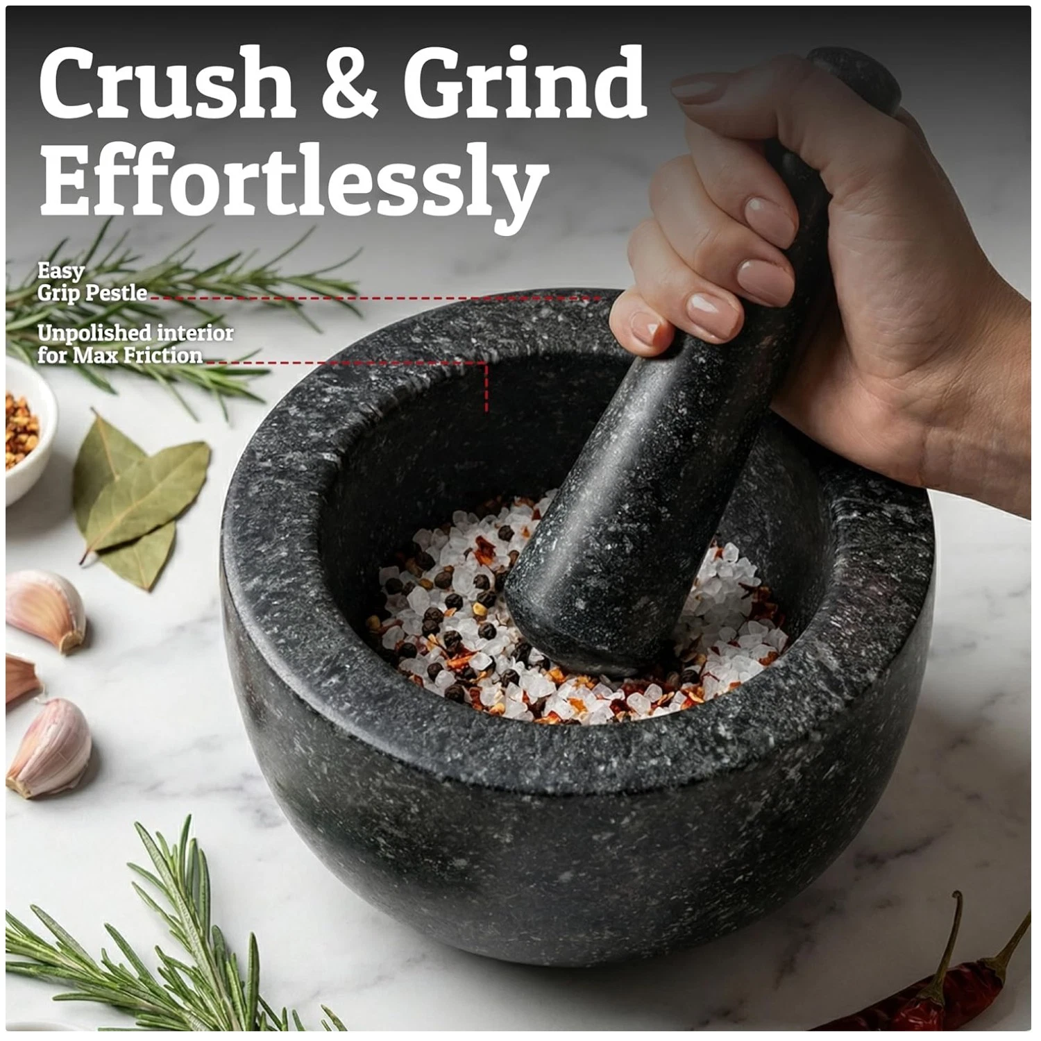 Black Stone Grinder Bowl - Herb Crusher, Spice Grinder