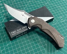TWOSUN KNIFE BOWIE BLADE BROWN MICARTA HANDLE 3.54" SATIN D2 TS227-D2-MICARTA