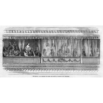 Queen Victoria and Prince of Oude at Drury Lane Theatre - Antique Print 1857