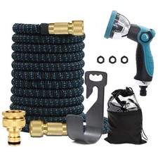 HoseFlo Expandable Garden Hose Kit with Thumb Control 10 Function Spray Gun