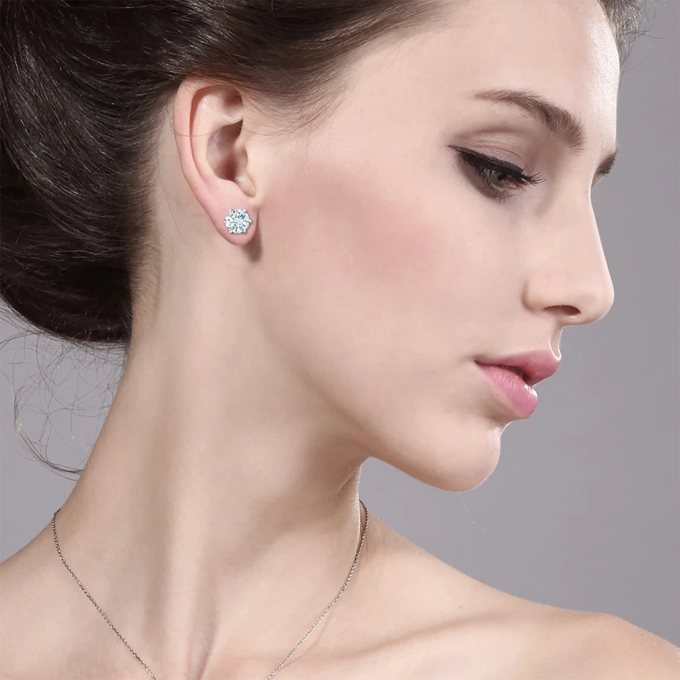 Aretes de latón enchapados en plata aguamarina azul cielo forma redonda de 0,88 quilates Foto 3 de 3