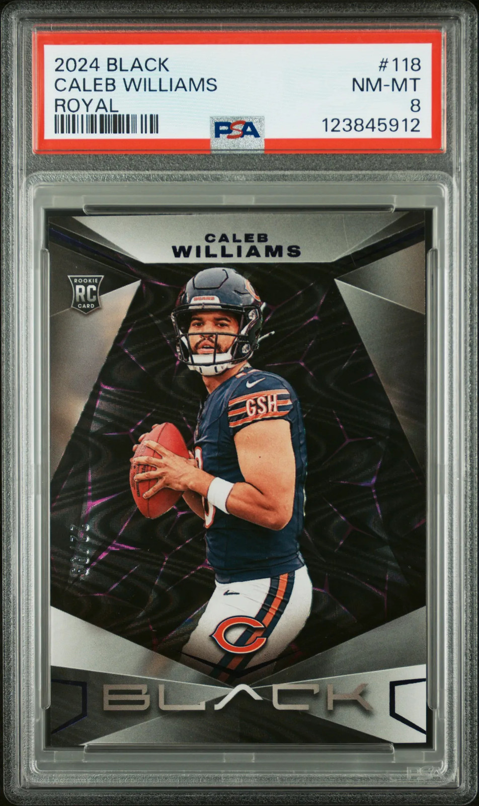 2024 Panini Black Caleb Williams Royal #118 22/99 PSA 8