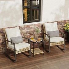 3 Piece Patio Rocking Chairs Set of 2 Outdoor Rocking Chair Bistro Set