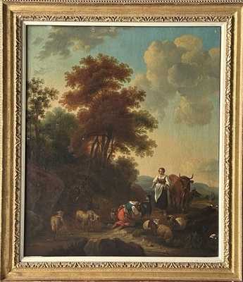 #ad 18thC Lovely Original Oil on Canvas English School Antique Pastoral Lanscape $836.00