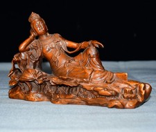 Exquisite Xiaoyue Boxwood Sleeping Freely Guanyin Ornament