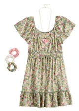 Three Pink Hearts- Floral Dress, Scrunchies,  Necklace Set in Size Small NWT