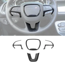 Carbon Fiber Steering Wheel Decor Cover Trim for Dodge Challenger Charger 2015+