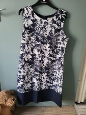Peacocks Size 12 Blue Floral Linen Blend Sleeveless Knee Length Dress (524/108/v