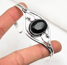 Black Spinel Bracelet Fine Gemstone 925 Sterling Silver Handmade Jewelry For Her