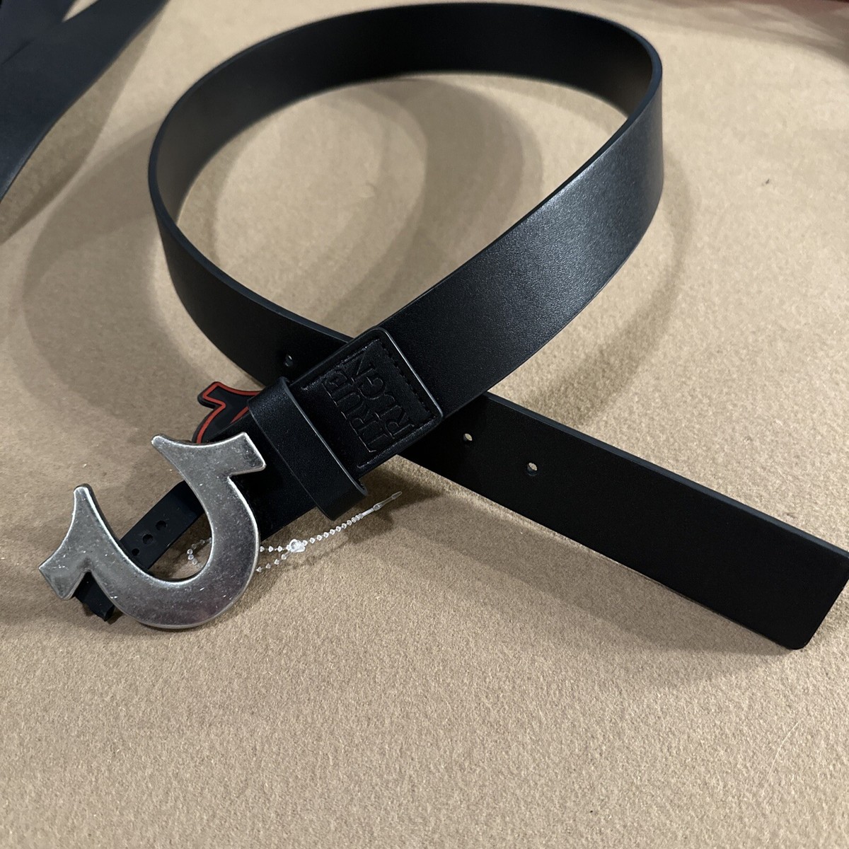 True Religion Mens Size 36 Belt Black Sage Heavy weight Horseshoe