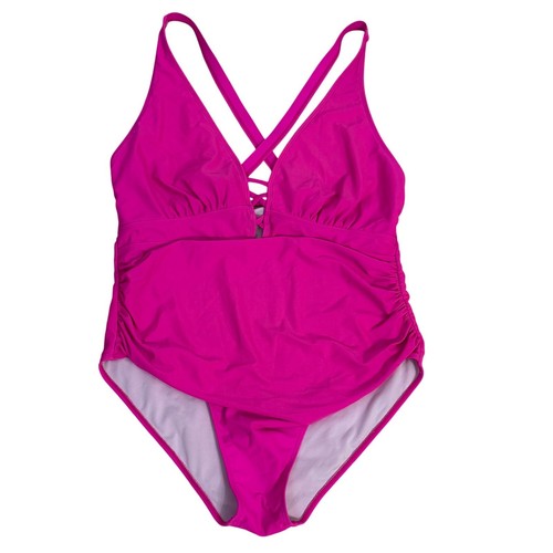 Badeanzug Criss Cross Einteiler Rüschen Bauch Kontrolle Hot Pink Größe 18W