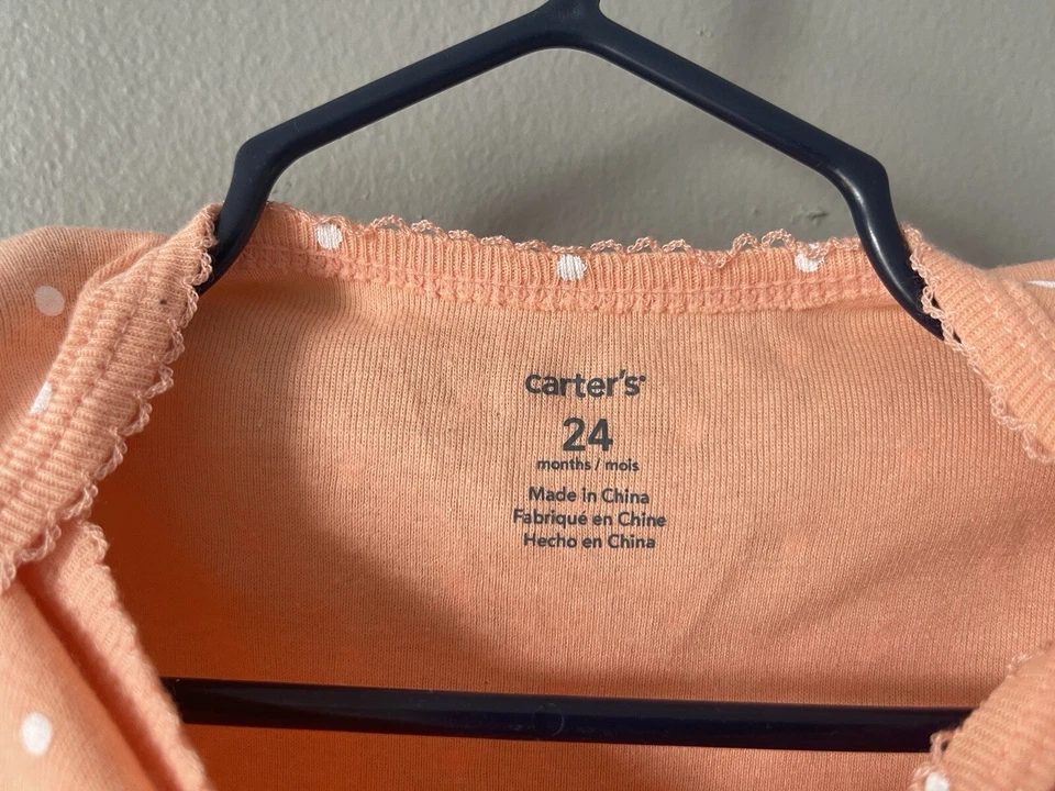 Body Carter's Bebé Niñas 100% Algodón Lunares Manga Larga Naranja Claro 24 M Foto 2 de 4