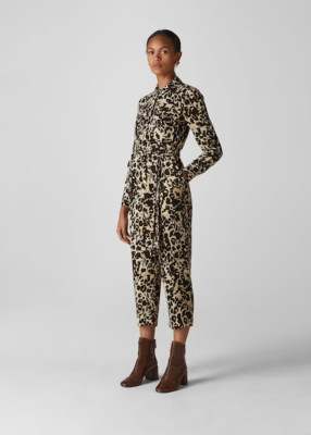 WHISTLES $359 Crepe Leopard Jungle Cat Utility Bow Belted Jumpsuit Size US 0