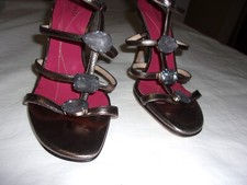 KATE SPADE GOLD LEATHER HIGIH HEEL STRAPY SANDALS 8B NWOB,