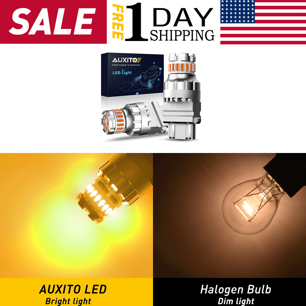 2-Pack AUXITO Amber Yellow LED Bulbs - 3157 3156 Turn Signal & Parking Lights, Super Bright, 1-Year Warranty